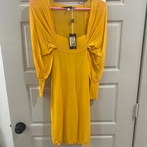 Chic Long Sleeve Yellow Dress Size (42) small-medium